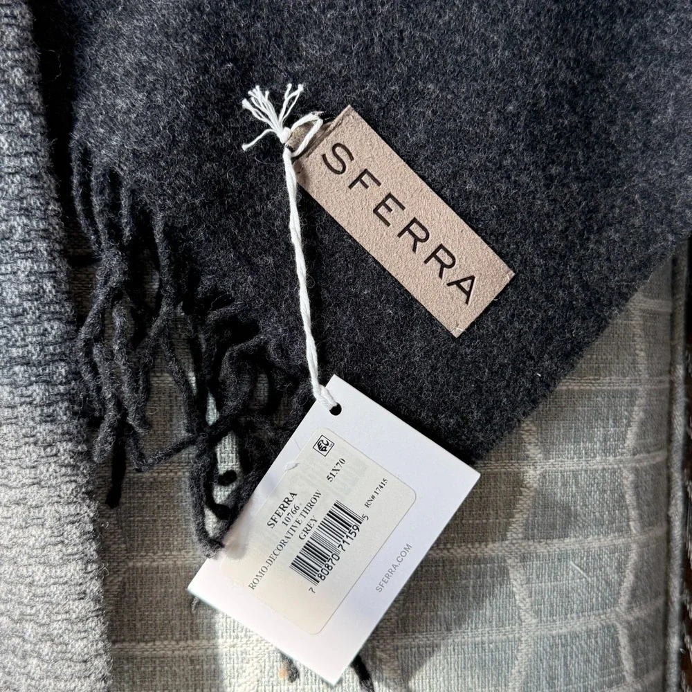 NWT SFERRA Throw Blanket Gray Reversible 100% Wool Size 51x 71 Made In Italy